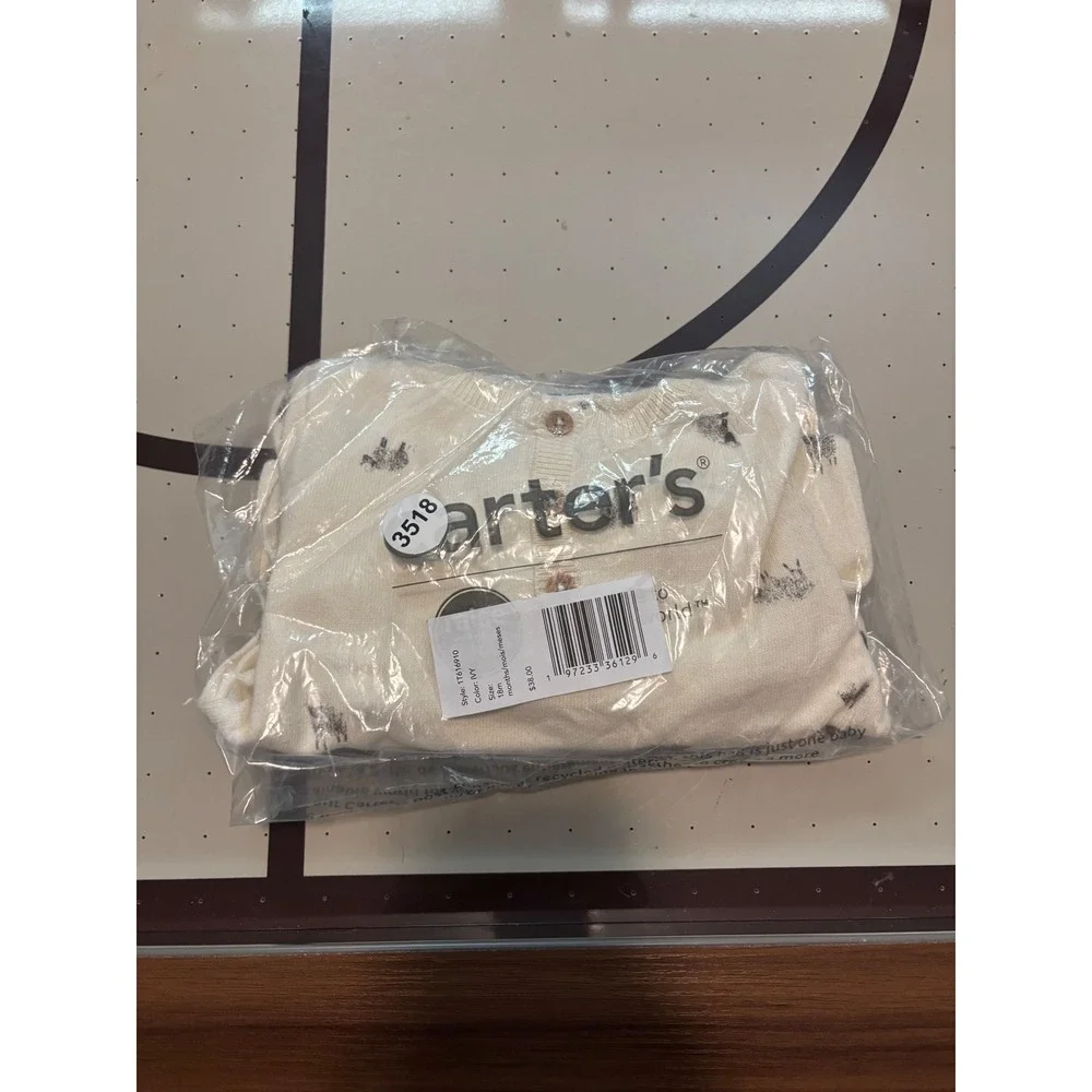 126 Carters Baby 18M Ivory Sheep Print Knit Sweater and Pants 2pc Set  NEW
